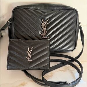 Yves Saint Laurent Black Quilted Crossbody Bag and Pouch